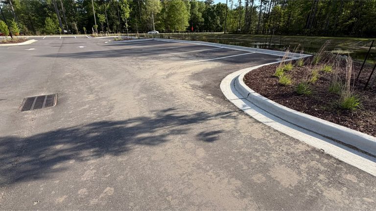 Commercial curb line and parking area marked with traffic film